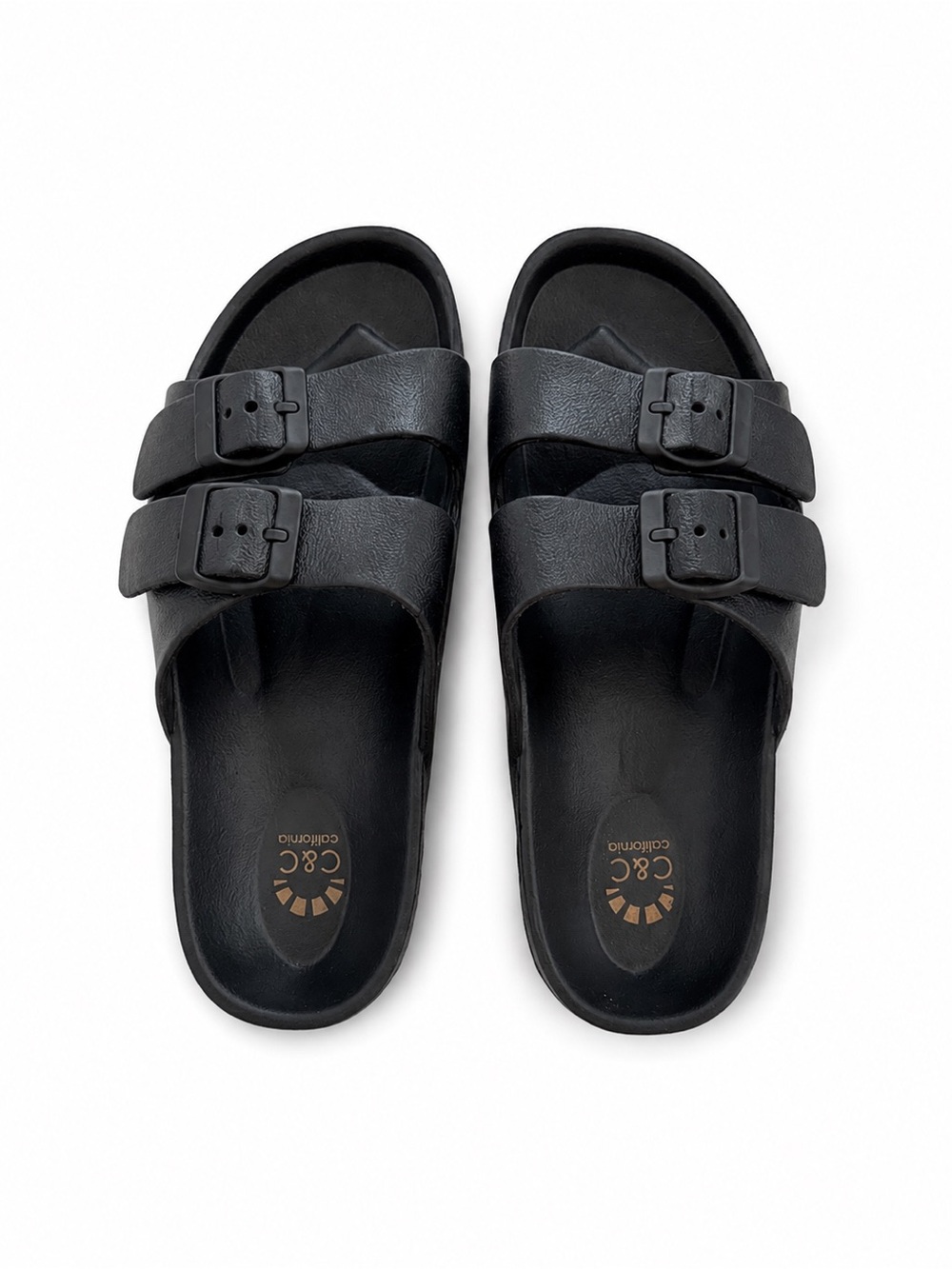 C&C CALIFORNIA SOFIA DOUBLE BUCKLE SLIDE SANDALS WOMENS SIZE 6 M BLACK EVA NWOB